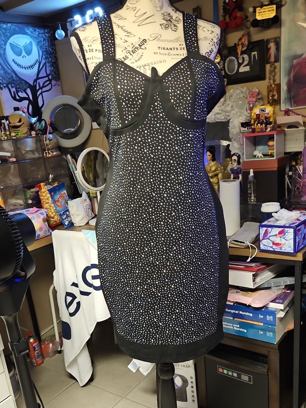 Black Embellished Bodycon Dress with Cups - Unbranded